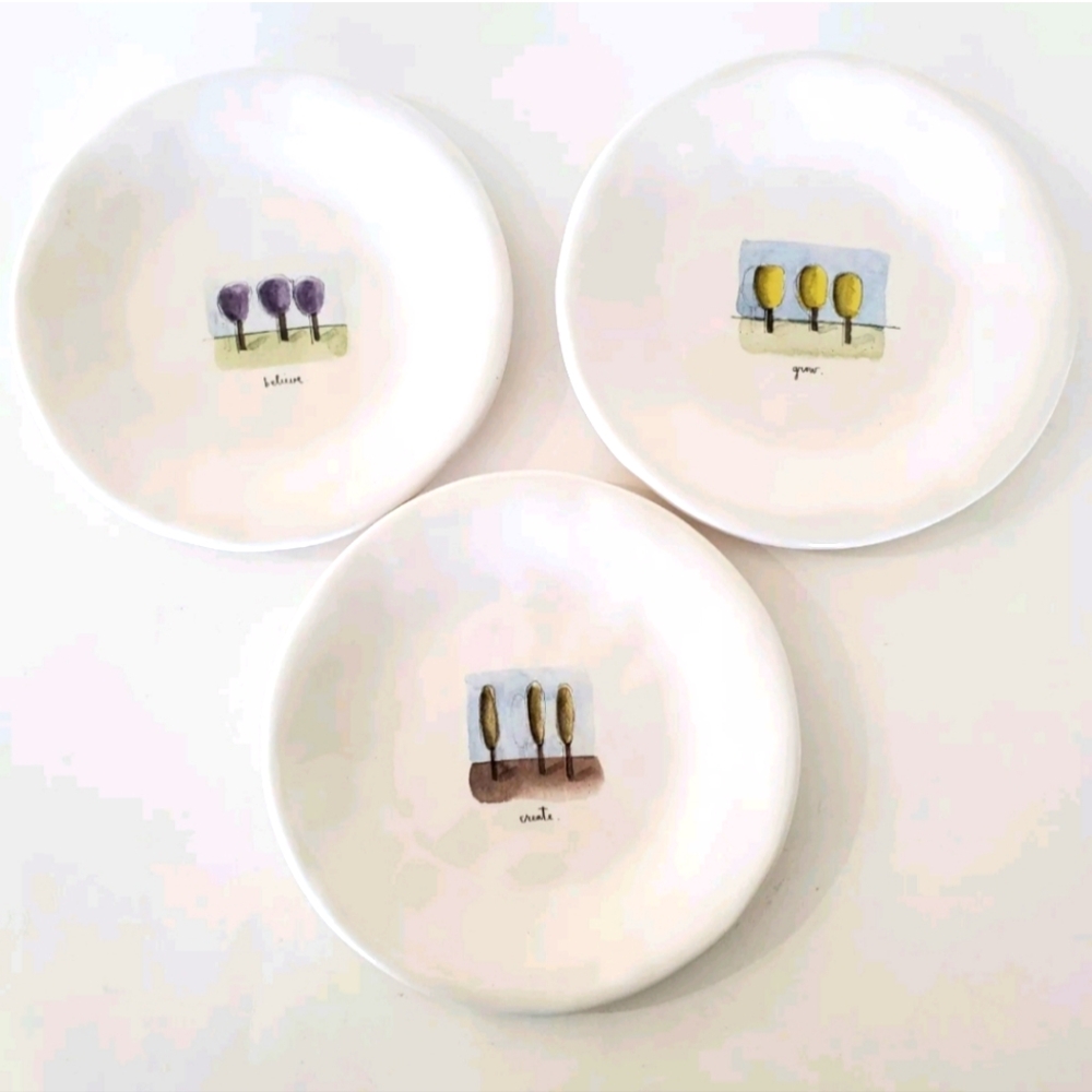 POTTERY BARN by Rae Dunn TEA GARDEN Salad Plates Set Of 3 Grow Create Believe